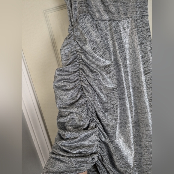 Reformation Flare Mini Dress Metallic Silver Asymmetrical Spaghetti Strap Sz Sm - Picture 8 of 13